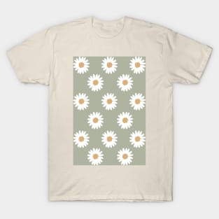 muted green neutral camel daisy flower floral pattern T-Shirt